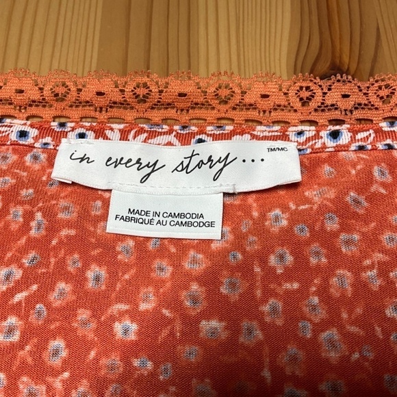 IN EVERY STORY Coral Ditsy Floral Print Tunic V-Neck Lace Trim 3/4 Sleeves 3X - Picture 4 of 8